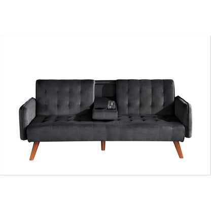 Divano letto futon pieghevole convertibile rivestito in velluto con 2 portabicchieri per soggiorno compatto