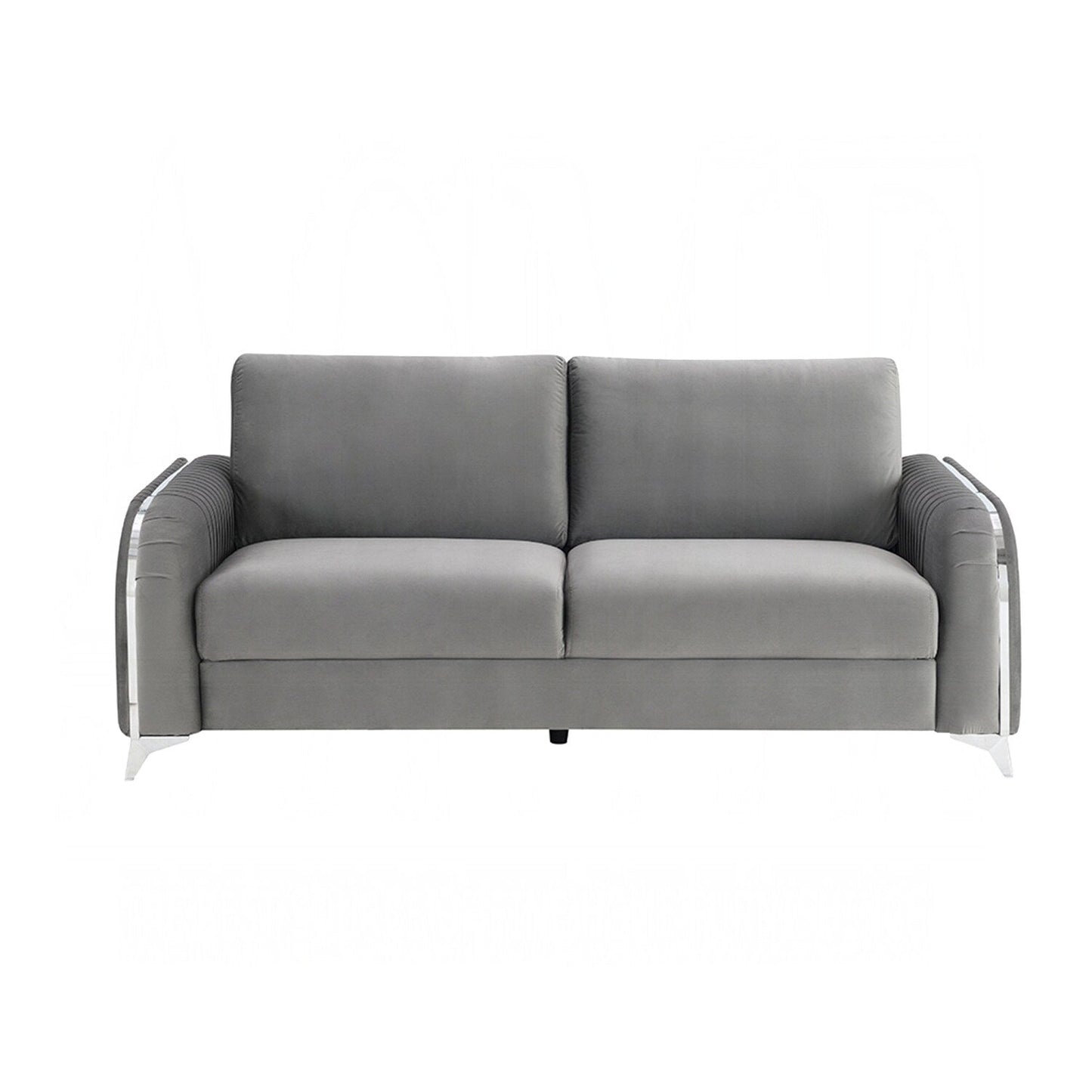 Divano rivestito in velluto con gambe in metallo grigio