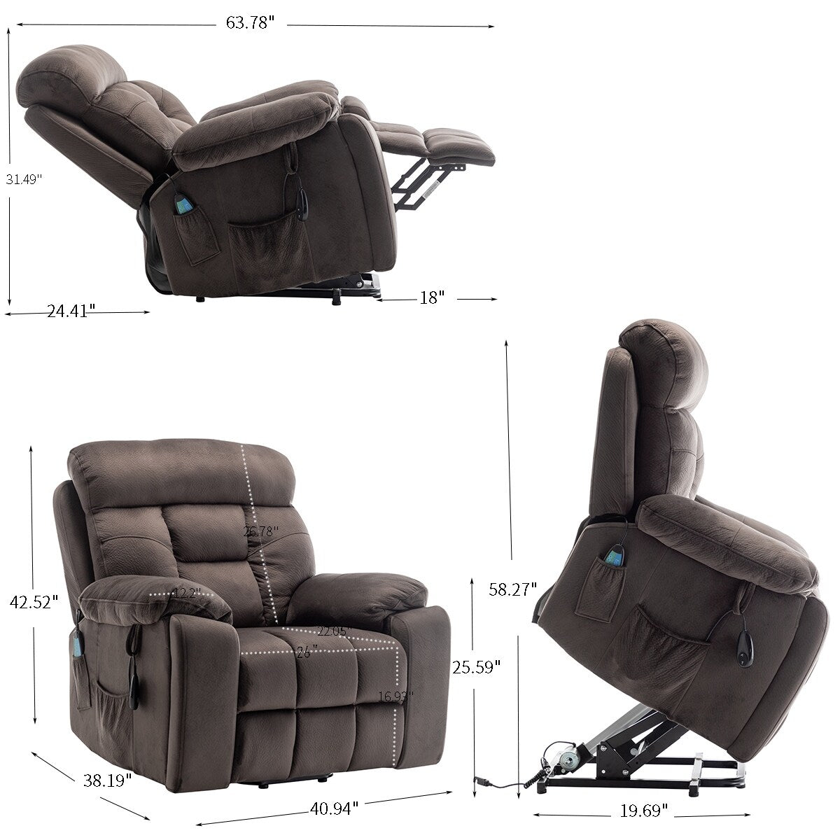 Poltrona reclinabile elettrica Velvet Wide con riscaldamento, massaggio e motore OKIN silenzioso