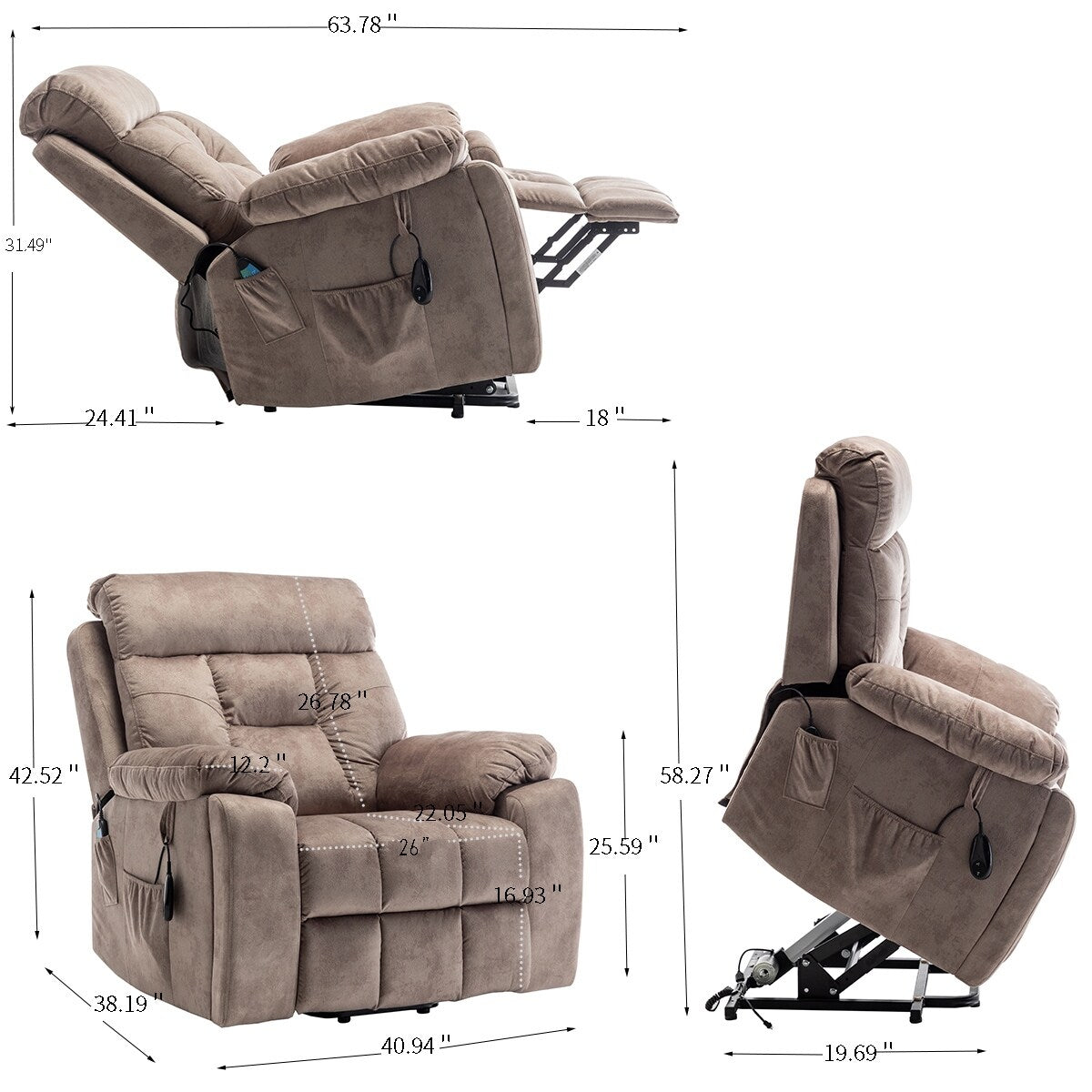 Poltrona reclinabile elettrica Velvet Wide con riscaldamento, massaggio e motore OKIN silenzioso