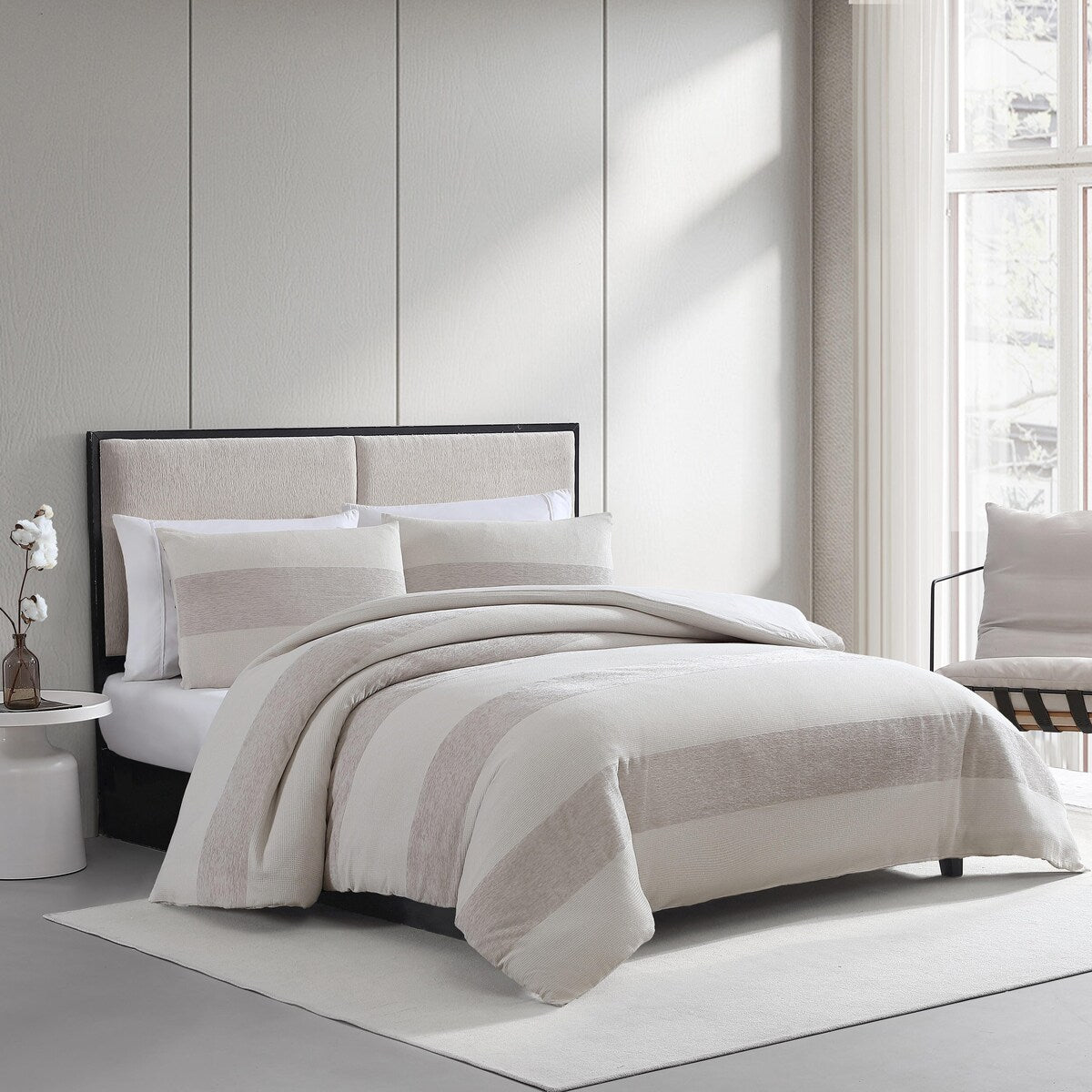 Set copripiumino beige a righe in ciniglia Vera Wang