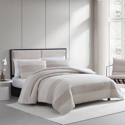 Set copripiumino beige a righe in ciniglia Vera Wang