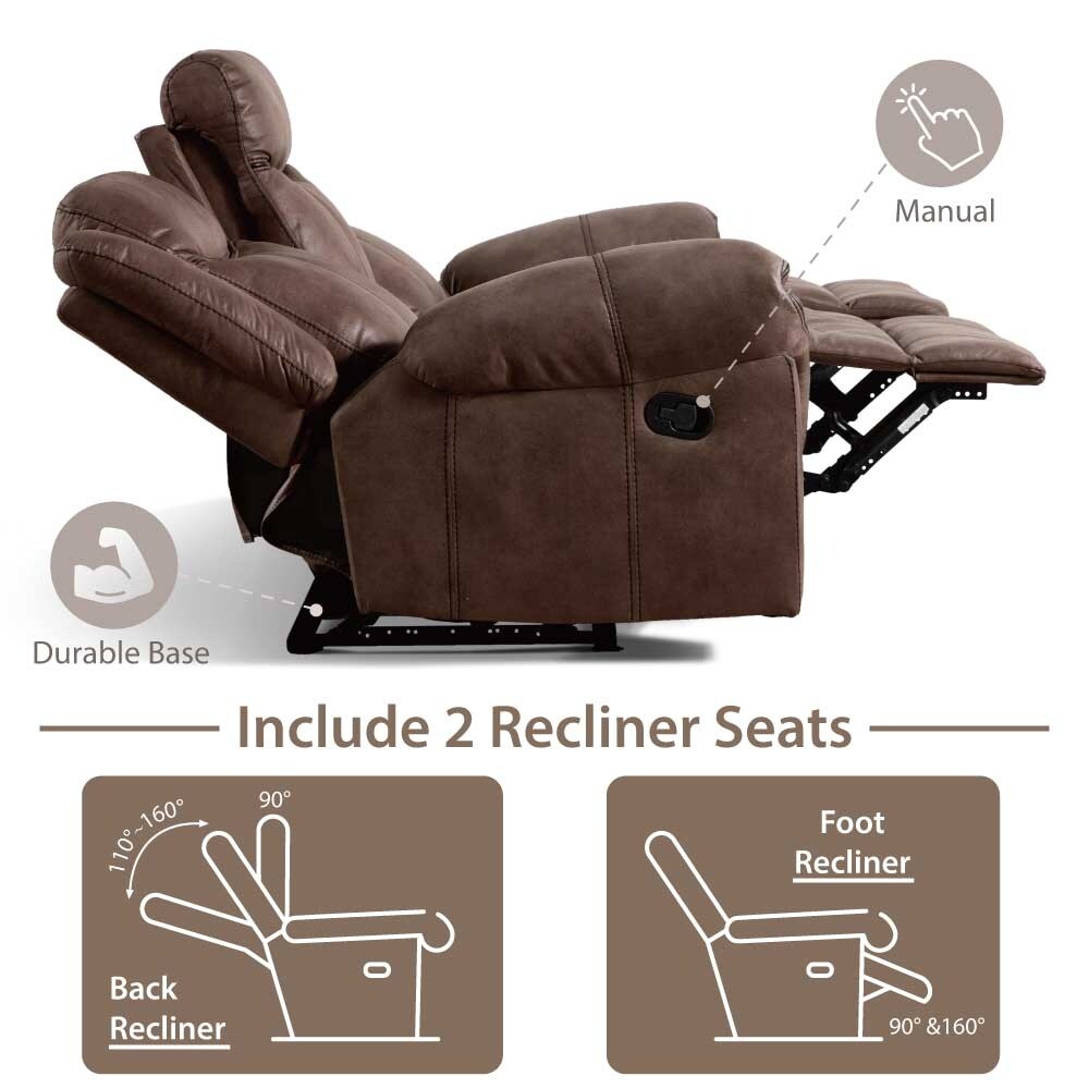 Divano reclinabile manuale Verne Brown in microsuede con portabicchieri ribaltabili