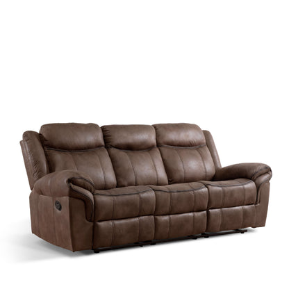 Divano reclinabile manuale Verne Brown in microsuede con portabicchieri ribaltabili