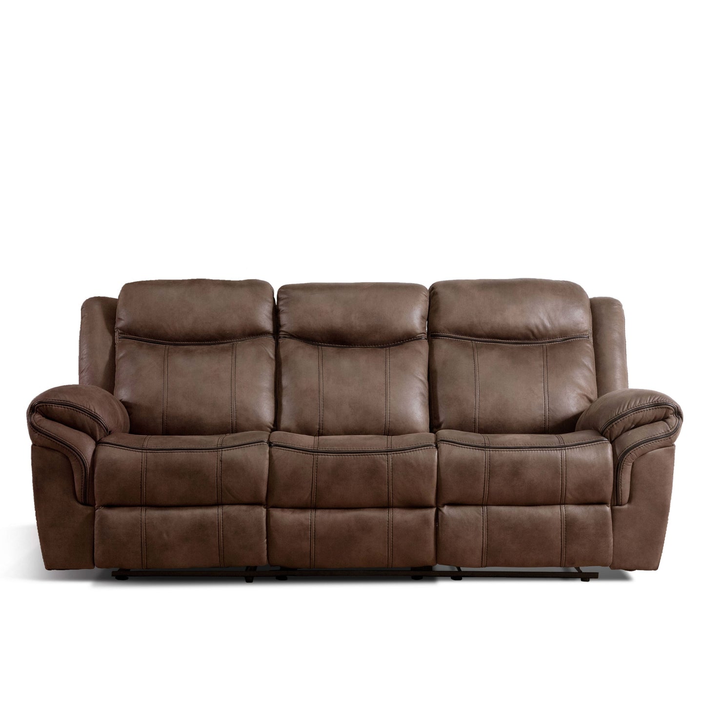 Divano reclinabile manuale Verne Brown in microsuede con portabicchieri ribaltabili