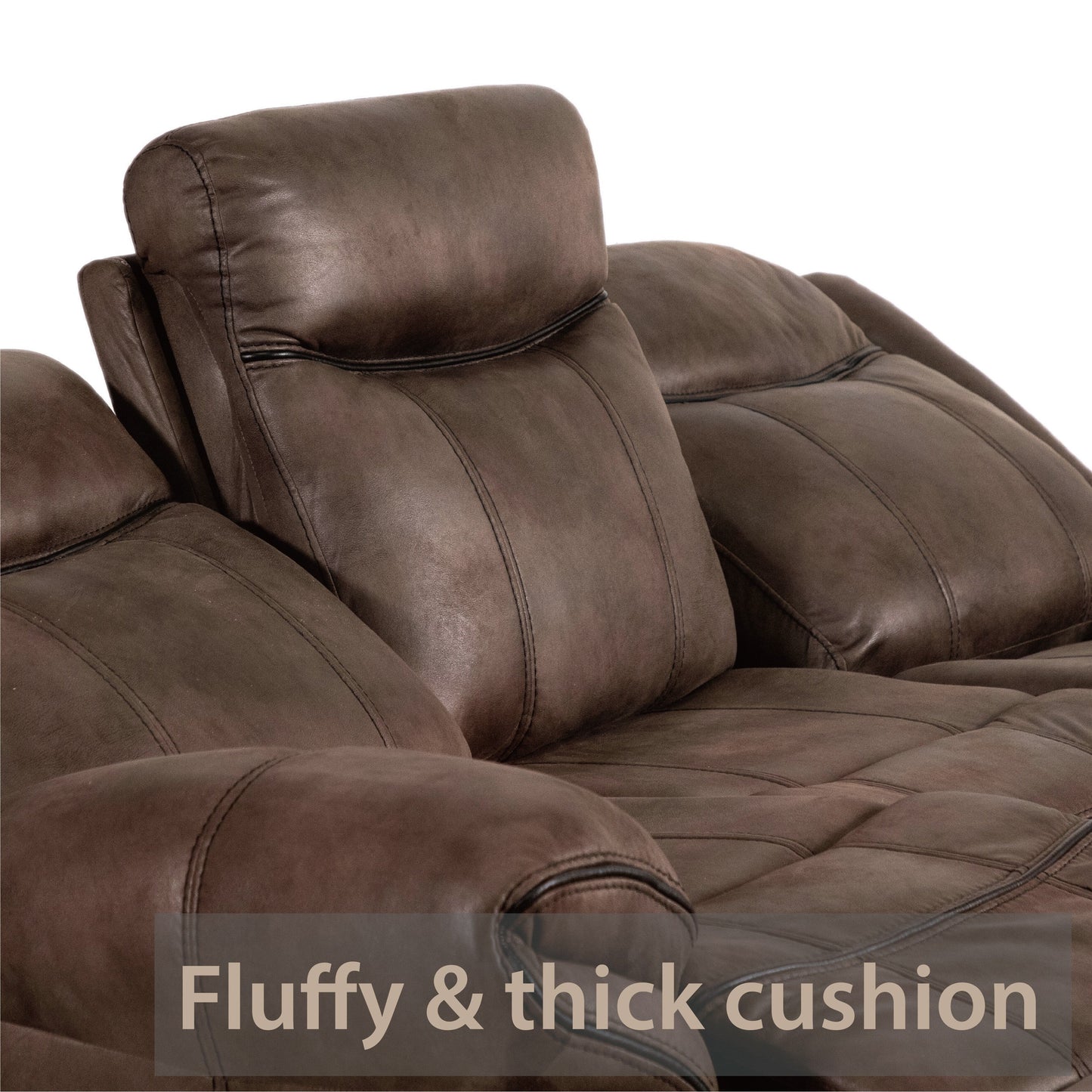 Divano reclinabile manuale Verne Brown in microsuede con portabicchieri ribaltabili