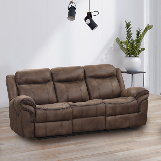 Divano reclinabile manuale Verne Brown in microsuede con portabicchieri ribaltabili