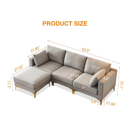 Divano versatile a L con pouf - Tessuto in poliestere morbido per il massimo comfort