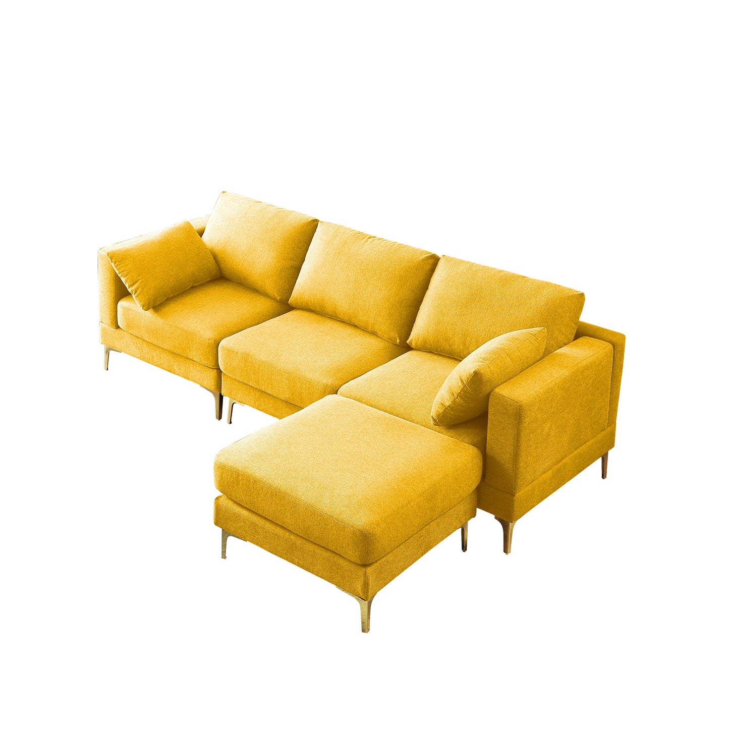 Divano versatile a L con pouf - Tessuto in poliestere morbido per il massimo comfort