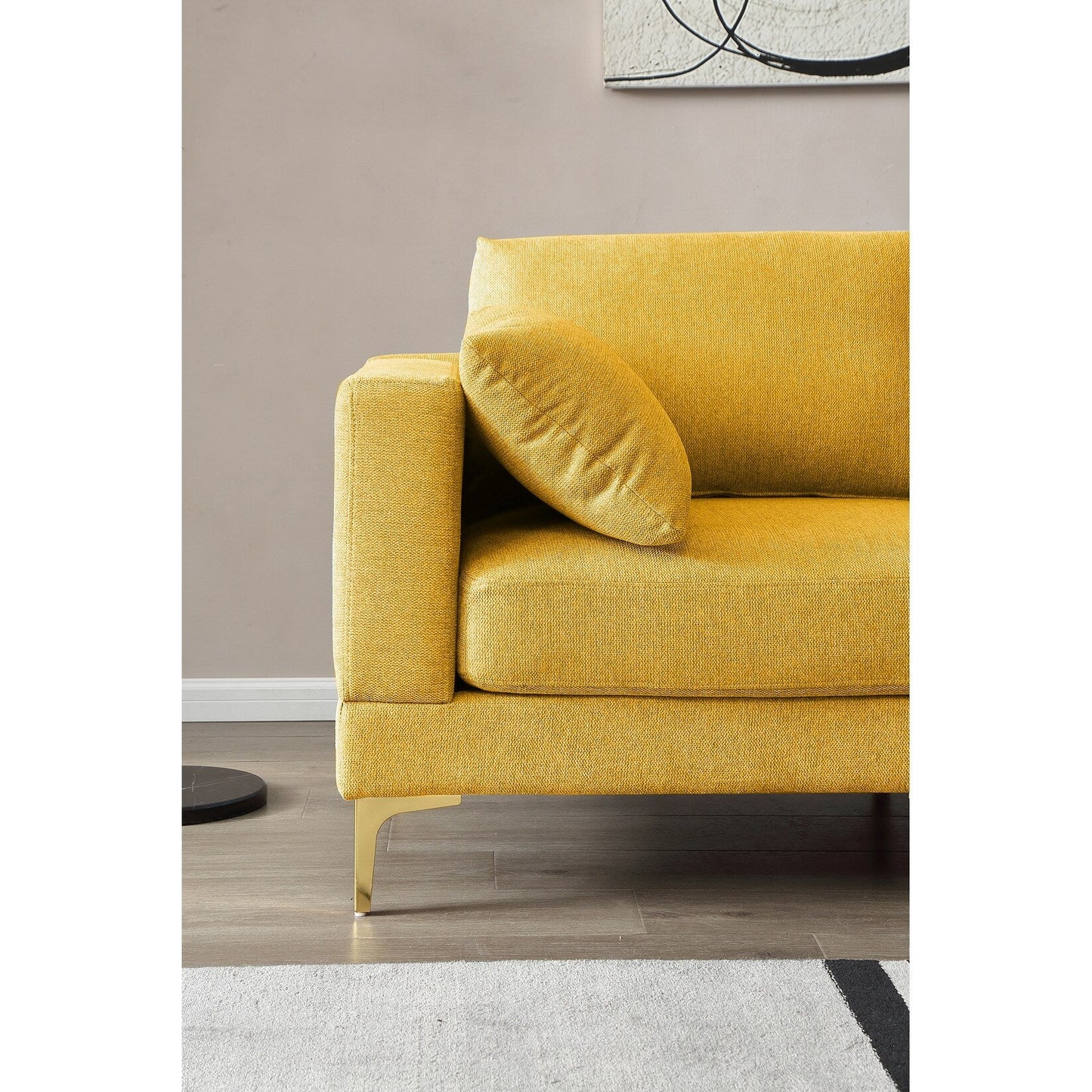 Divano versatile a L con pouf - Tessuto in poliestere morbido per il massimo comfort