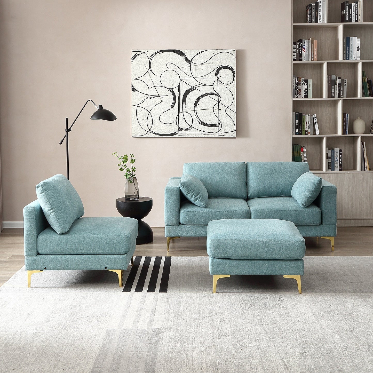 Divano versatile a L con pouf - Tessuto in poliestere morbido per il massimo comfort