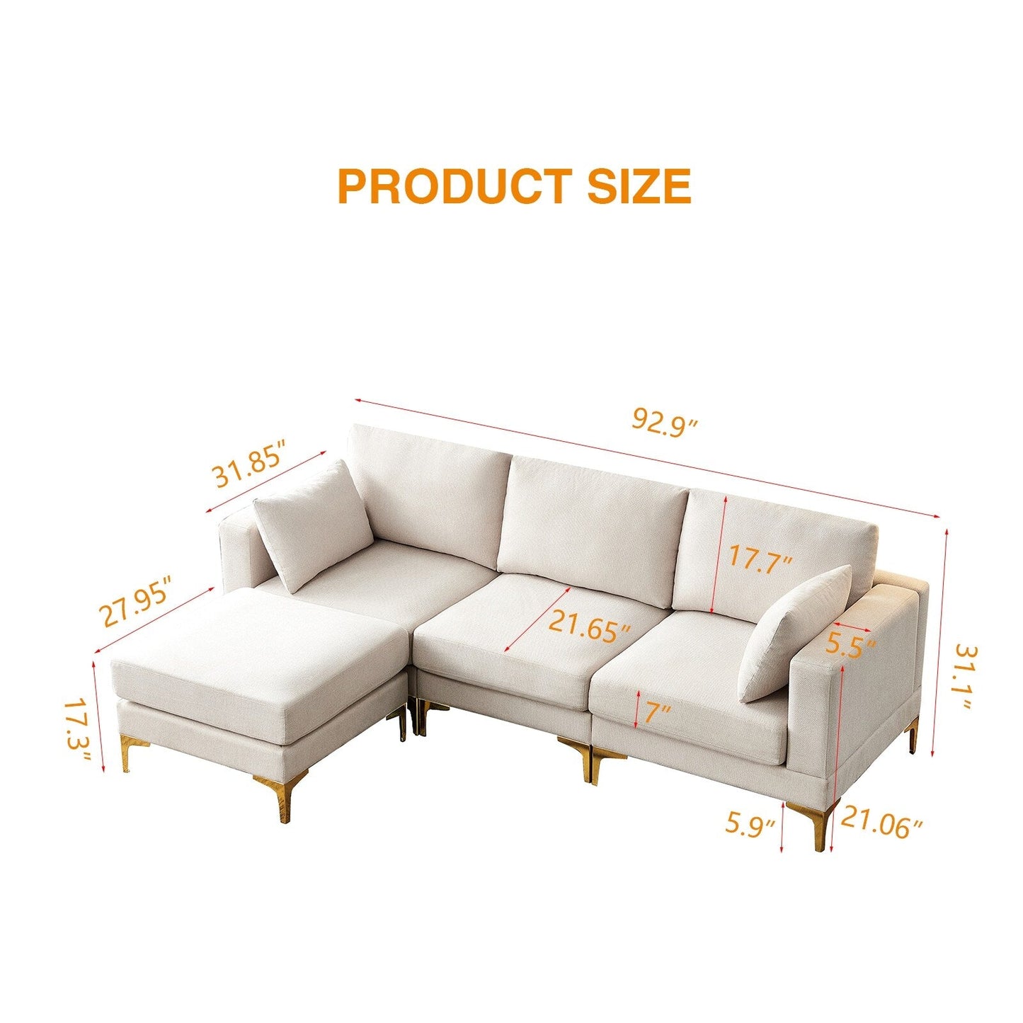 Divano versatile a L con pouf - Tessuto in poliestere morbido per il massimo comfort