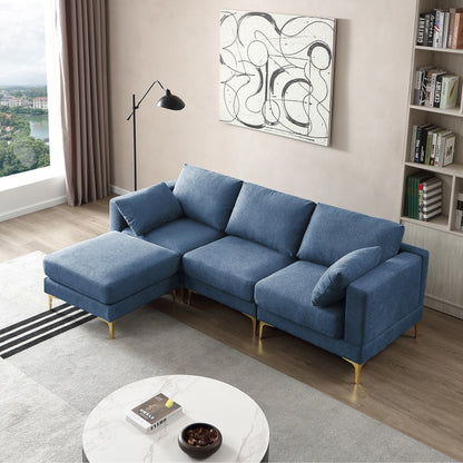 Divano versatile a L con pouf - Tessuto in poliestere morbido per il massimo comfort
