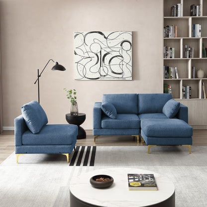 Divano versatile a L con pouf - Tessuto in poliestere morbido per il massimo comfort