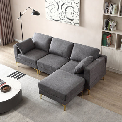 Divano versatile a L con pouf - Tessuto in poliestere morbido per il massimo comfort