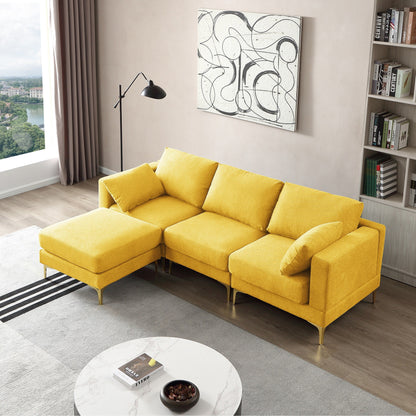 Divano versatile a L con pouf - Tessuto in poliestere morbido per il massimo comfort