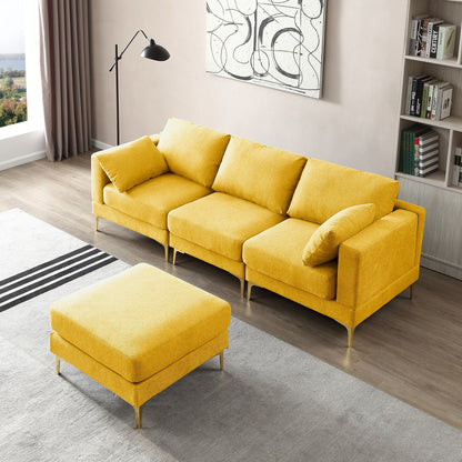 Divano versatile a L con pouf - Tessuto in poliestere morbido per il massimo comfort