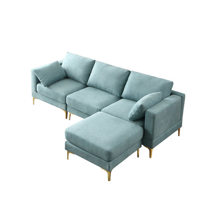 Divano versatile a L con pouf - Tessuto in poliestere morbido per il massimo comfort