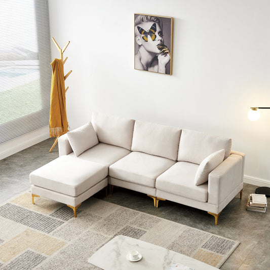 Divano versatile a L con pouf - Tessuto in poliestere morbido per il massimo comfort