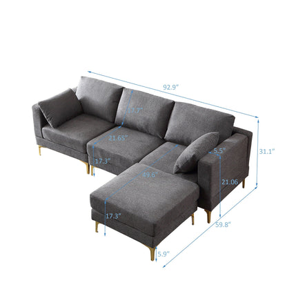 Divano versatile a L con pouf - Tessuto in poliestere morbido per il massimo comfort