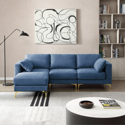 Divano versatile a L con pouf - Tessuto in poliestere morbido per il massimo comfort