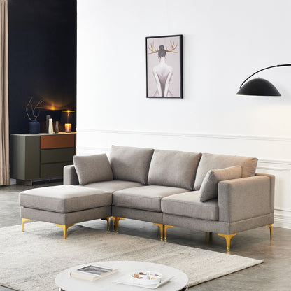 Divano versatile a L con pouf - Tessuto in poliestere morbido per il massimo comfort