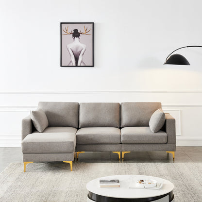 Divano versatile a L con pouf - Tessuto in poliestere morbido per il massimo comfort