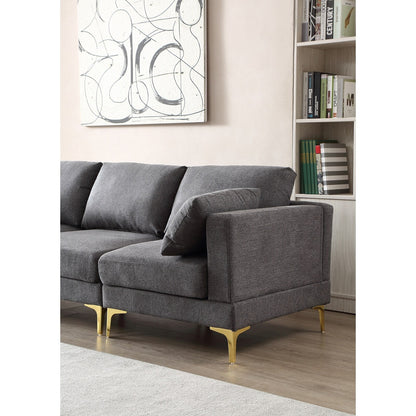 Divano versatile a L con pouf - Tessuto in poliestere morbido per il massimo comfort