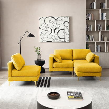 Divano versatile a L con pouf - Tessuto in poliestere morbido per il massimo comfort