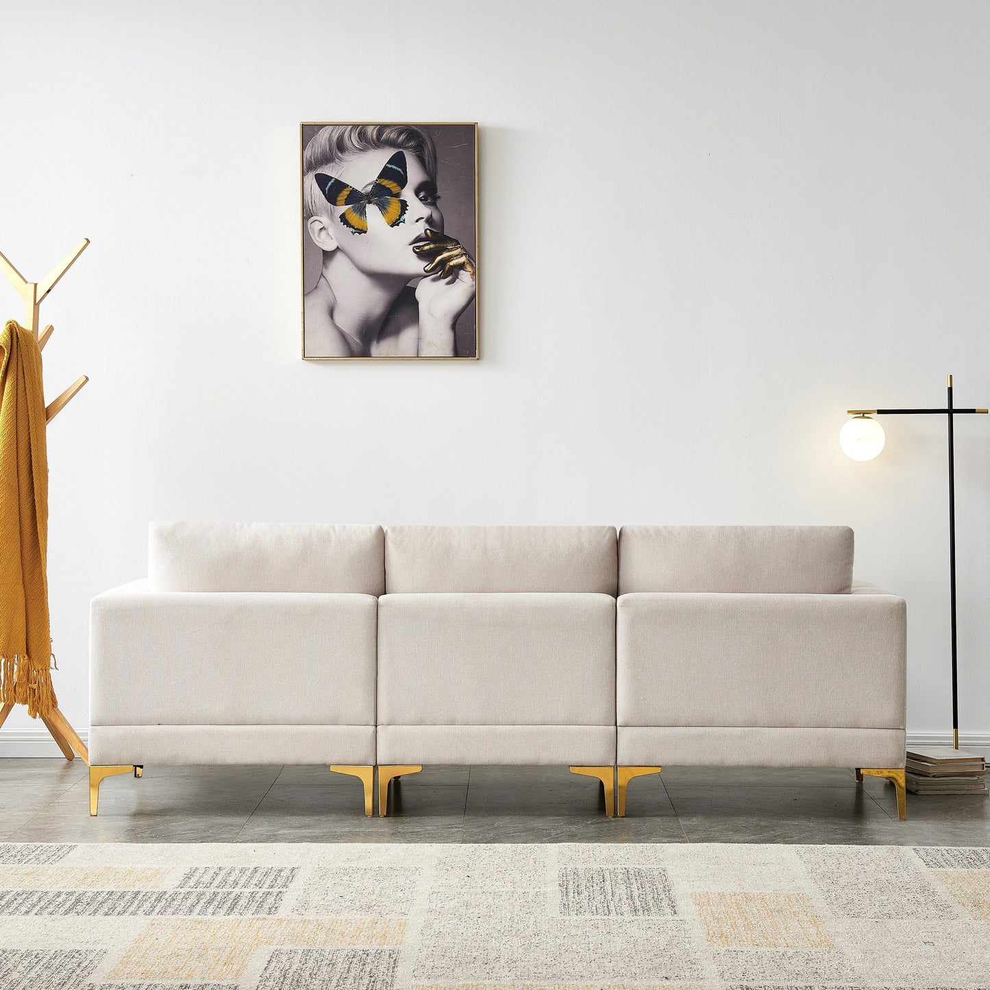 Divano versatile a L con pouf - Tessuto in poliestere morbido per il massimo comfort