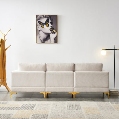 Divano versatile a L con pouf - Tessuto in poliestere morbido per il massimo comfort