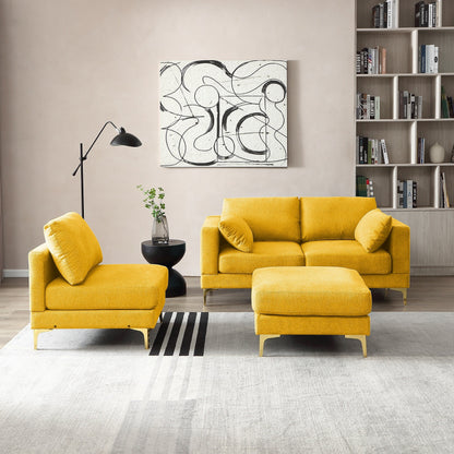 Divano versatile a L con pouf - Tessuto in poliestere morbido per il massimo comfort