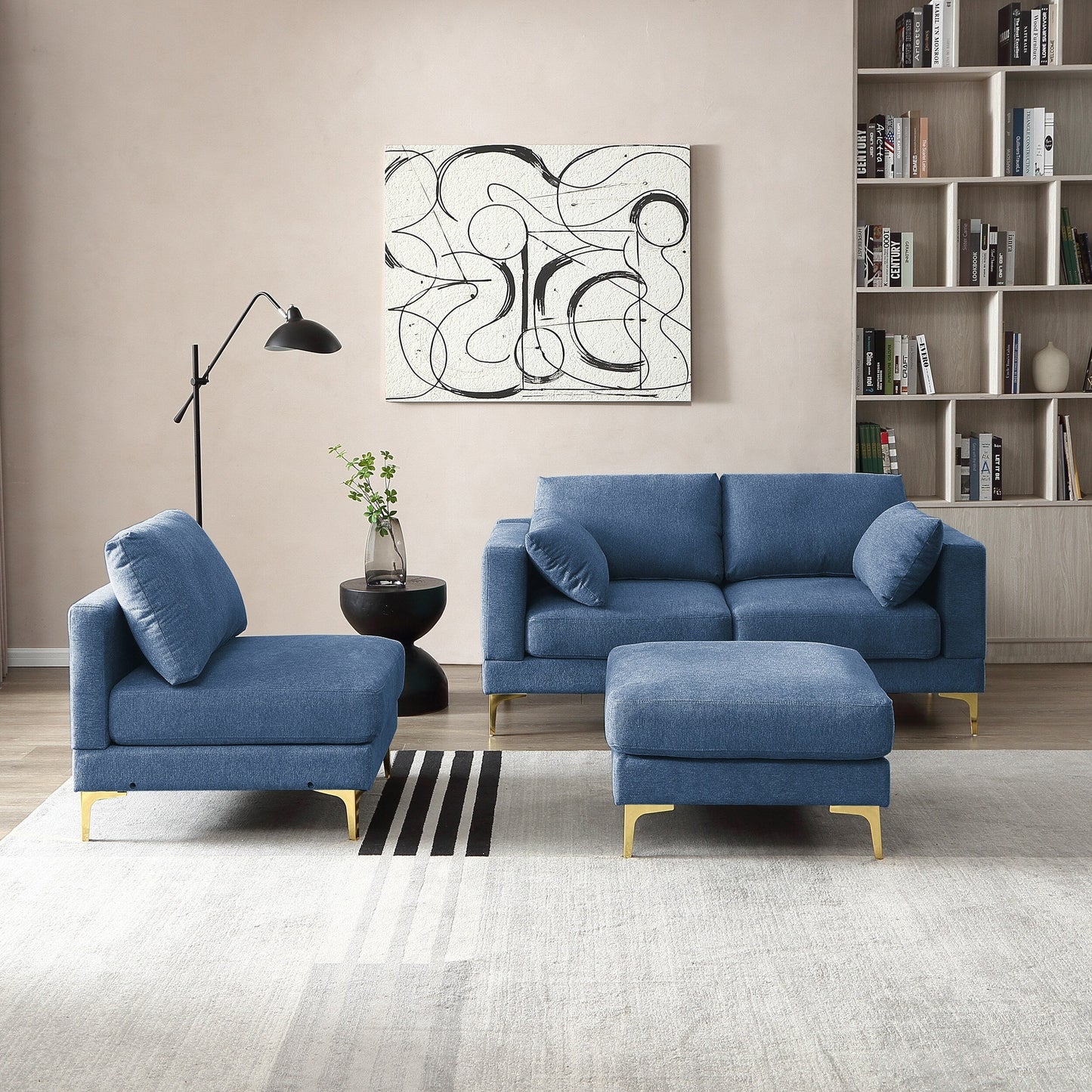 Divano versatile a L con pouf - Tessuto in poliestere morbido per il massimo comfort