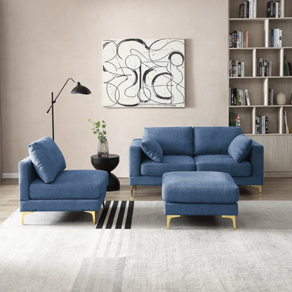 Divano versatile a L con pouf - Tessuto in poliestere morbido per il massimo comfort