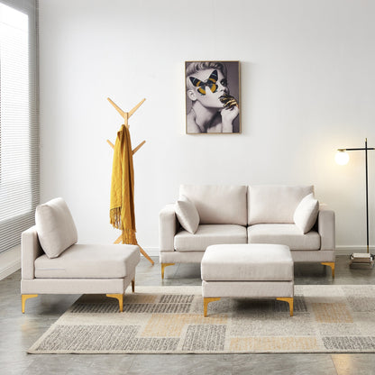 Divano versatile a L con pouf - Tessuto in poliestere morbido per il massimo comfort