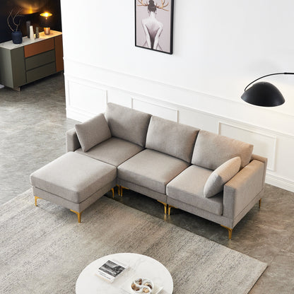 Divano versatile a L con pouf - Tessuto in poliestere morbido per il massimo comfort