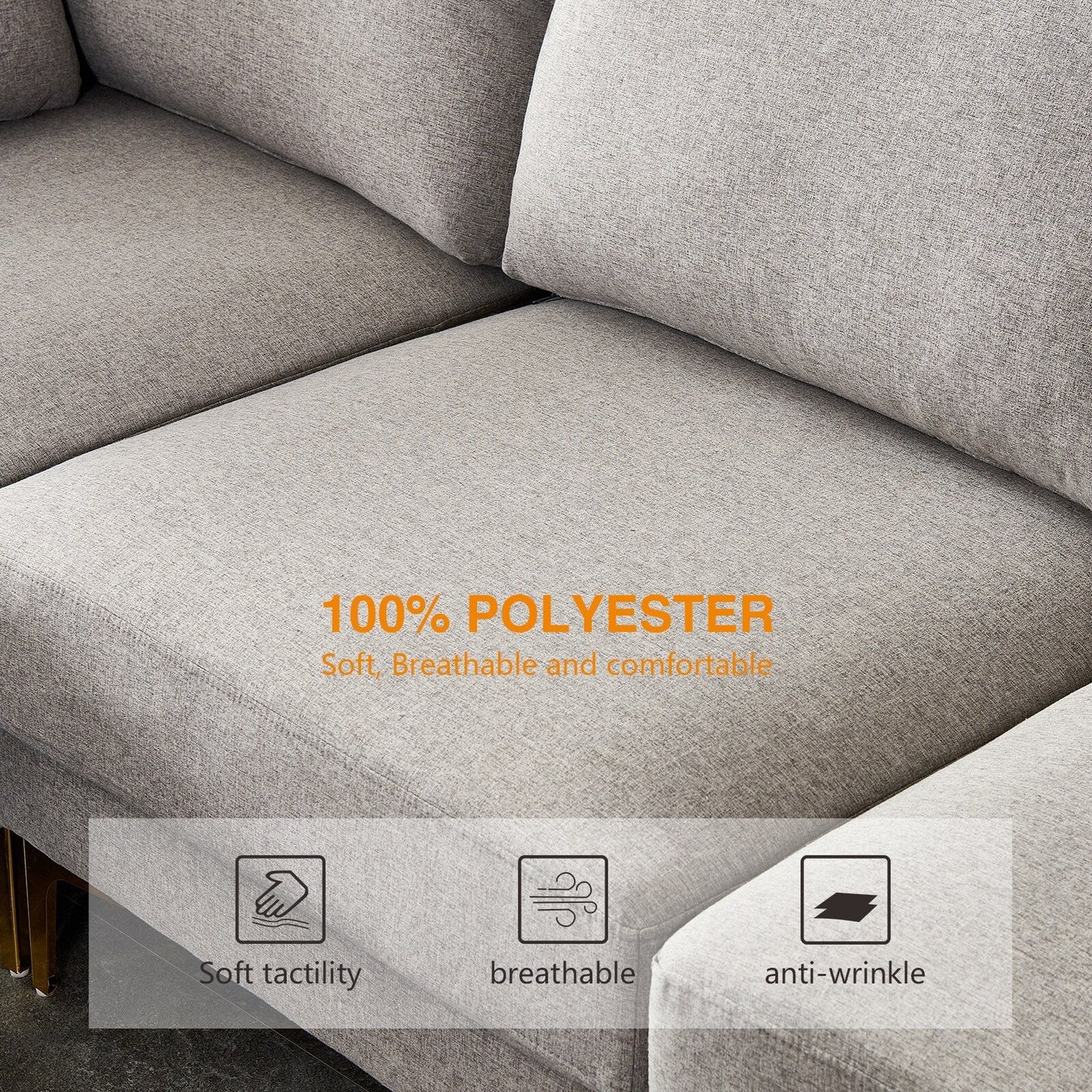 Divano versatile a L con pouf - Tessuto in poliestere morbido per il massimo comfort