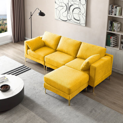 Divano versatile a L con pouf - Tessuto in poliestere morbido per il massimo comfort