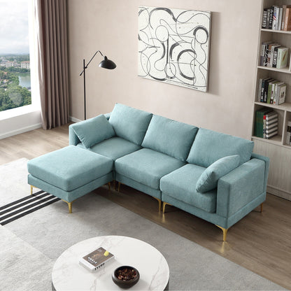 Divano versatile a L con pouf - Tessuto in poliestere morbido per il massimo comfort