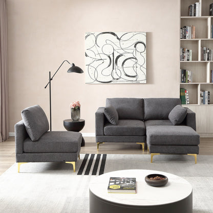 Divano versatile a L con pouf - Tessuto in poliestere morbido per il massimo comfort