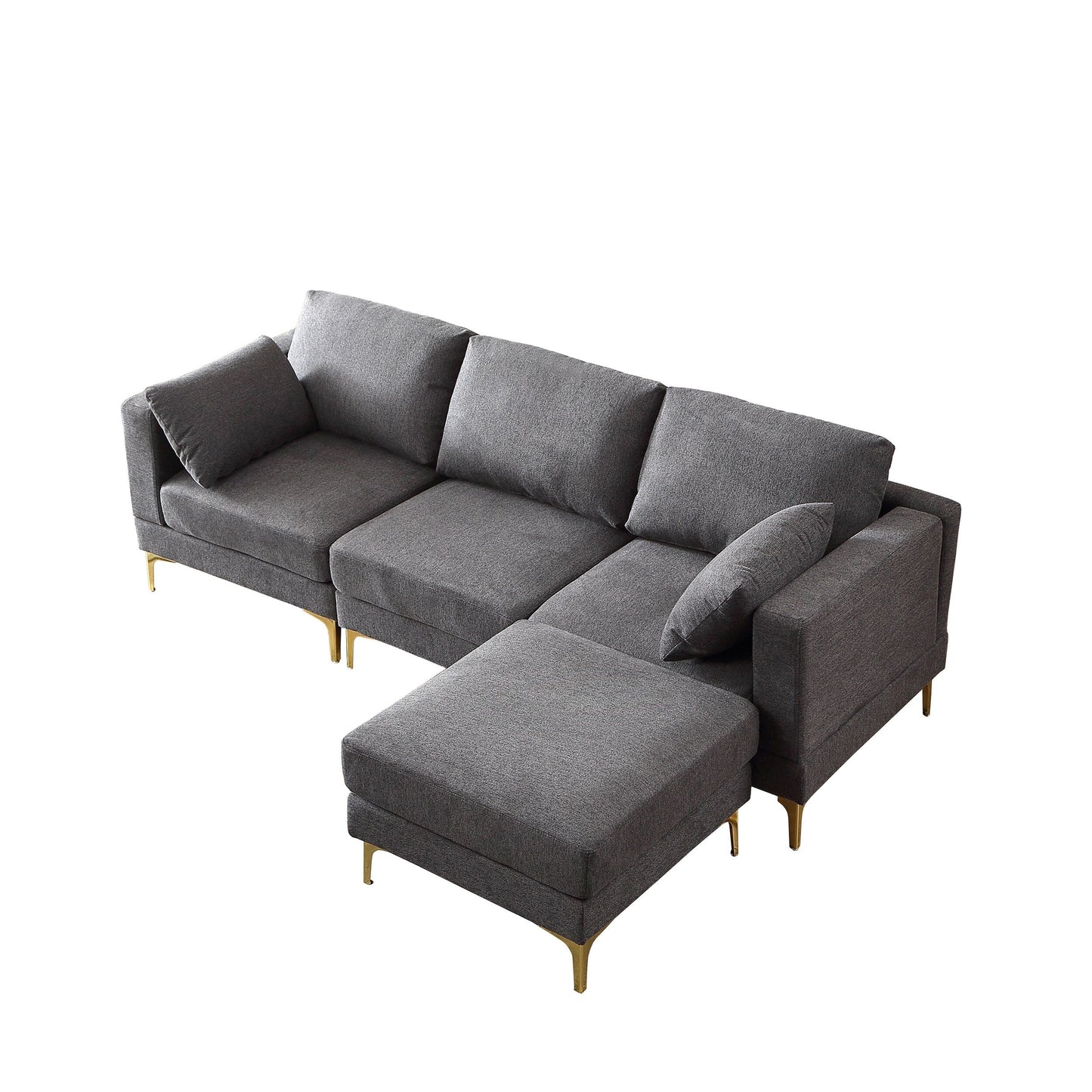 Divano versatile a L con pouf - Tessuto in poliestere morbido per il massimo comfort