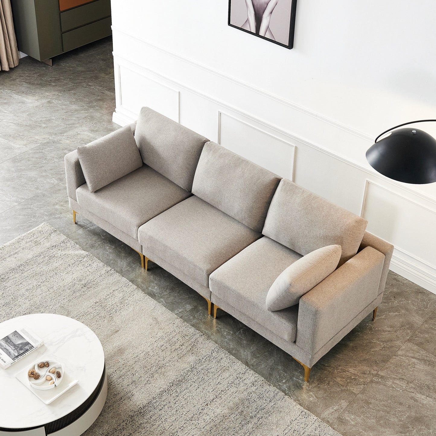 Divano versatile a L con pouf - Tessuto in poliestere morbido per il massimo comfort