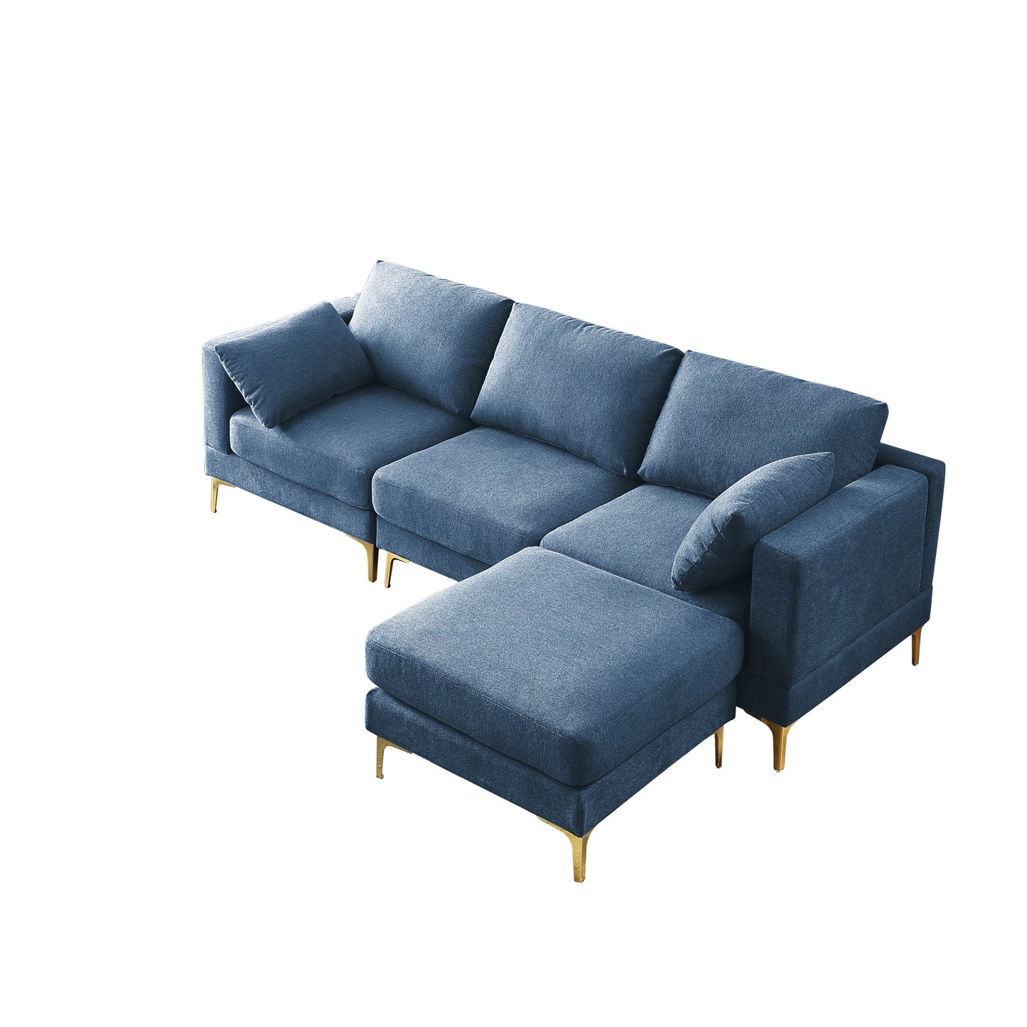 Divano versatile a L con pouf - Tessuto in poliestere morbido per il massimo comfort