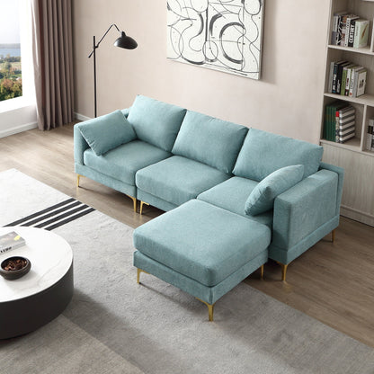 Divano versatile a L con pouf - Tessuto in poliestere morbido per il massimo comfort