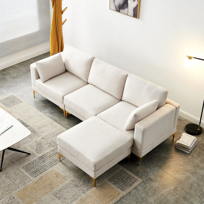 Divano versatile a L con pouf - Tessuto in poliestere morbido per il massimo comfort