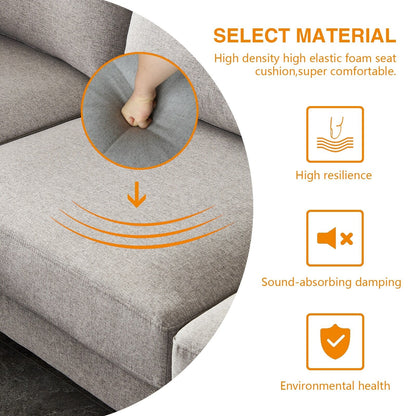 Divano versatile a L con pouf - Tessuto in poliestere morbido per il massimo comfort
