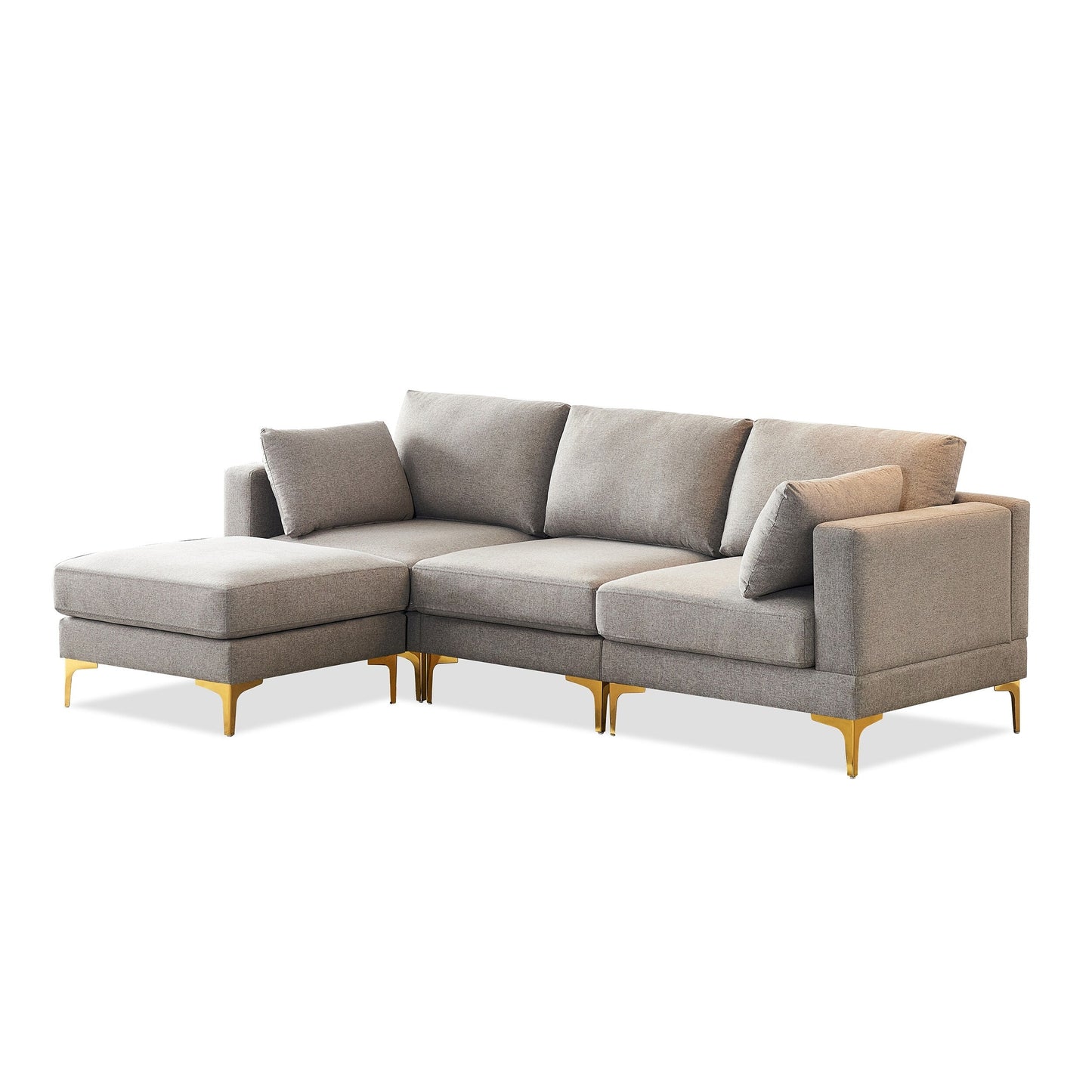 Divano versatile a L con pouf - Tessuto in poliestere morbido per il massimo comfort