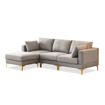 Divano versatile a L con pouf - Tessuto in poliestere morbido per il massimo comfort