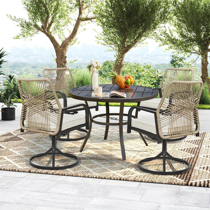 Set da pranzo versatili per esterni con sedie girevoli/pieghevoli e tavolo con doghe in acciaio e set da pranzo in HDPE per giardini e patii