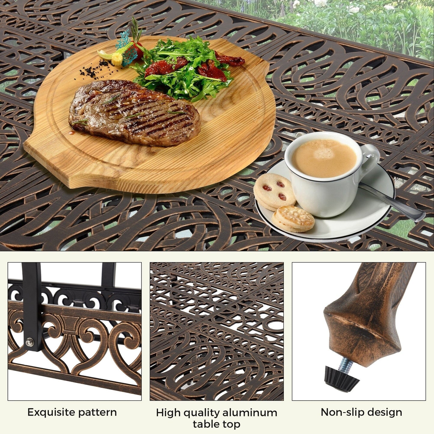 Set da pranzo versatili per esterni con sedie girevoli/pieghevoli e tavolo con doghe in acciaio e set da pranzo in HDPE per giardini e patii